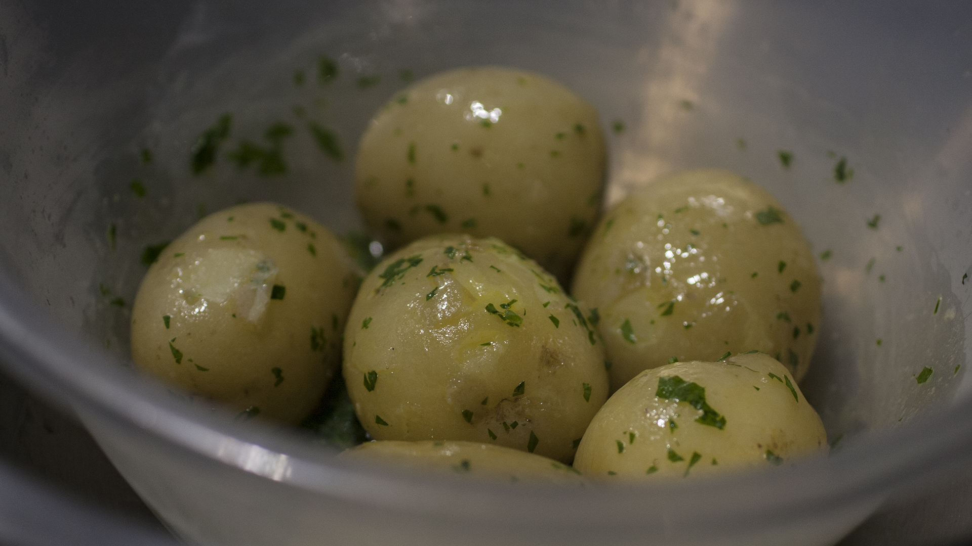 Lamb Cutlets - Tossing potatoes